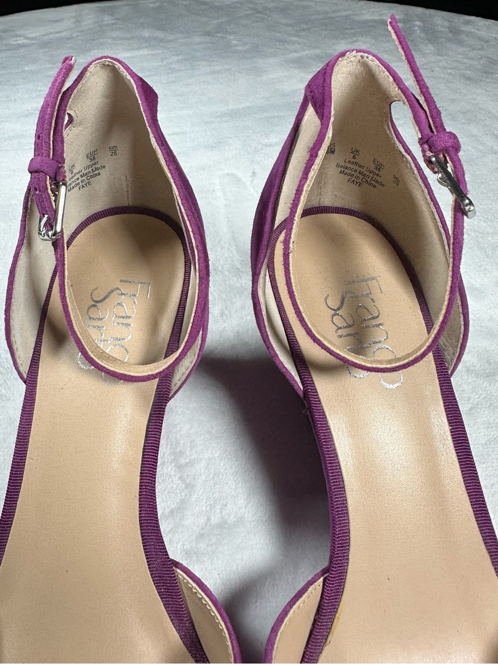 Franco Sarto Purple Suede Wedge Heel Pointed Toe Strappy Ankle Size 8 - Picture 6 of 7